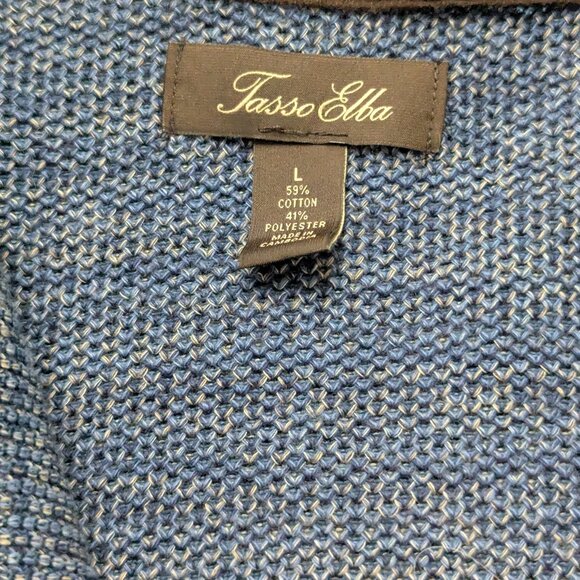 Tasso Elba | Men's Large Blue Shawl Collar Sweater | Cotton Blend - Picture 3 of 5